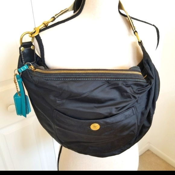 Coach Handbags - Coach Hampton Black Nylon & Leather Hobo P…